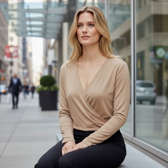 Halston Heritage Draped Blouse Top Size S  New with Tags  Beige Sand Nude - Picture 1 of 11